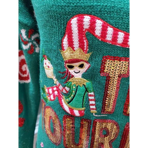 Holiday Times Christmas Green Acrylic Round Neck Long Sleeve Knit Sweater Size M - Picture 6 of 11